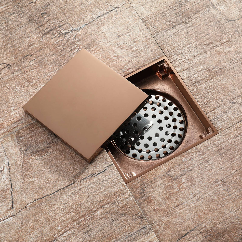 Rose Gold brass floor drain 4x4inch