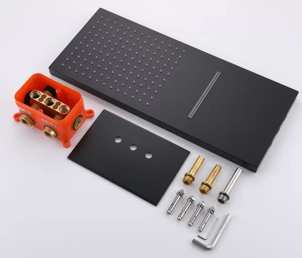 22'' Matte Black 4 way Thermostatic Shower valve system that each function run at the same time and separately - wonderland shower inc