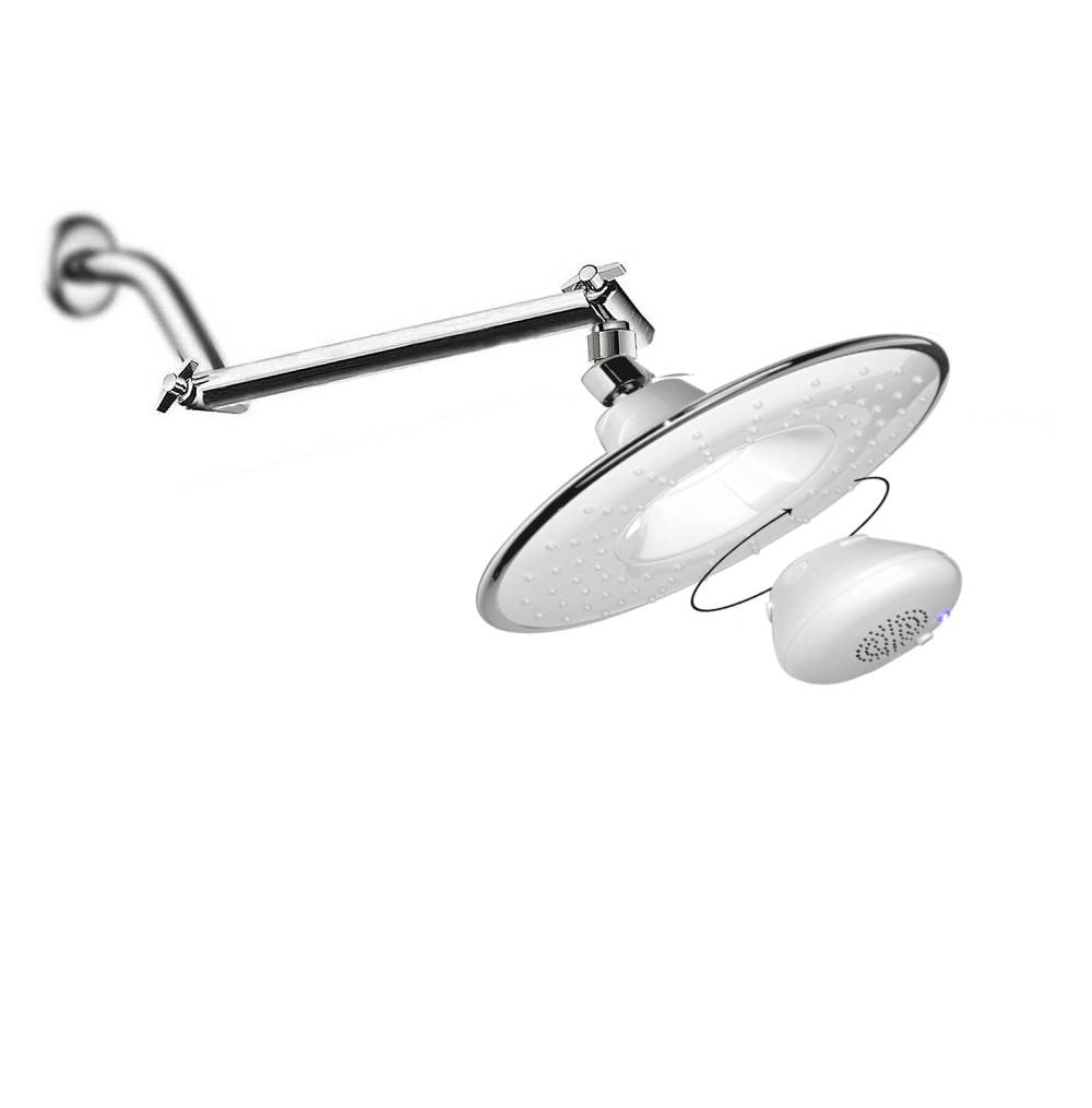 Chrome 8-inch Wireless Bluetooth Speaker Music Shower Head: Adjustable Shower Extension Arm with Lock Joints for Immersive Sound and Flexible Positioning - wonderland shower inc