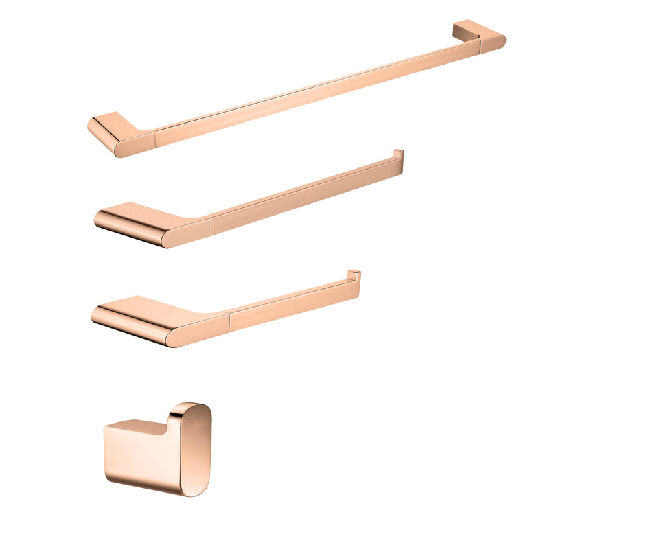 Luxurious 4-Piece Brass Rose Gold Bathroom Hardware Set: Towel Bar, Towel Ring, Toilet Paper Holder, Robe Hook, and Tower Holder - Wall Mounted