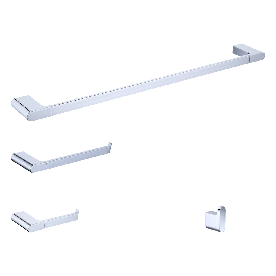 Luxurious 4-Piece Brass Chrome Bathroom Hardware Set: Towel Bar, Towel Ring, Toilet Paper Holder, Robe Hook, and Tower Holder - Wall Mounted