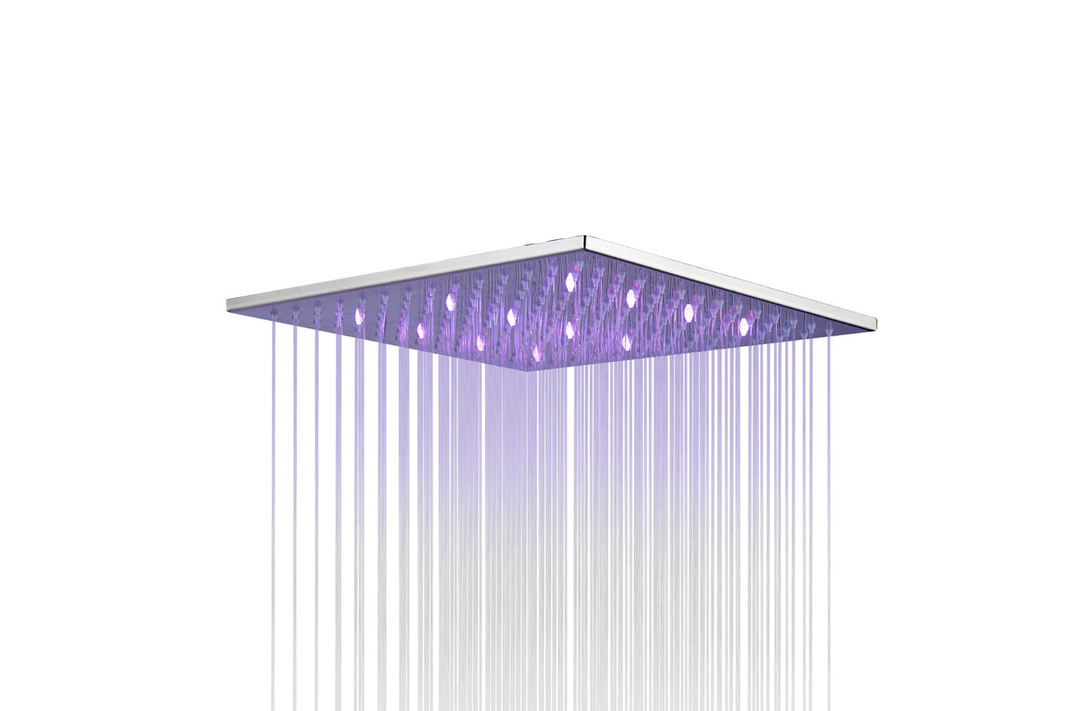 12-inch or 16-inch Rainfall 3 LED Colors Chrome Ceiling Mount 3-Way Thermostatic Shower System - Simultaneous and Individual Functionality - wonderland shower inc