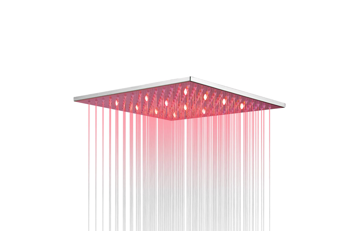 12-inch or 16-inch Rainfall 3 LED Colors Chrome Ceiling Mount 3-Way Thermostatic Shower System - Simultaneous and Individual Functionality - wonderland shower inc