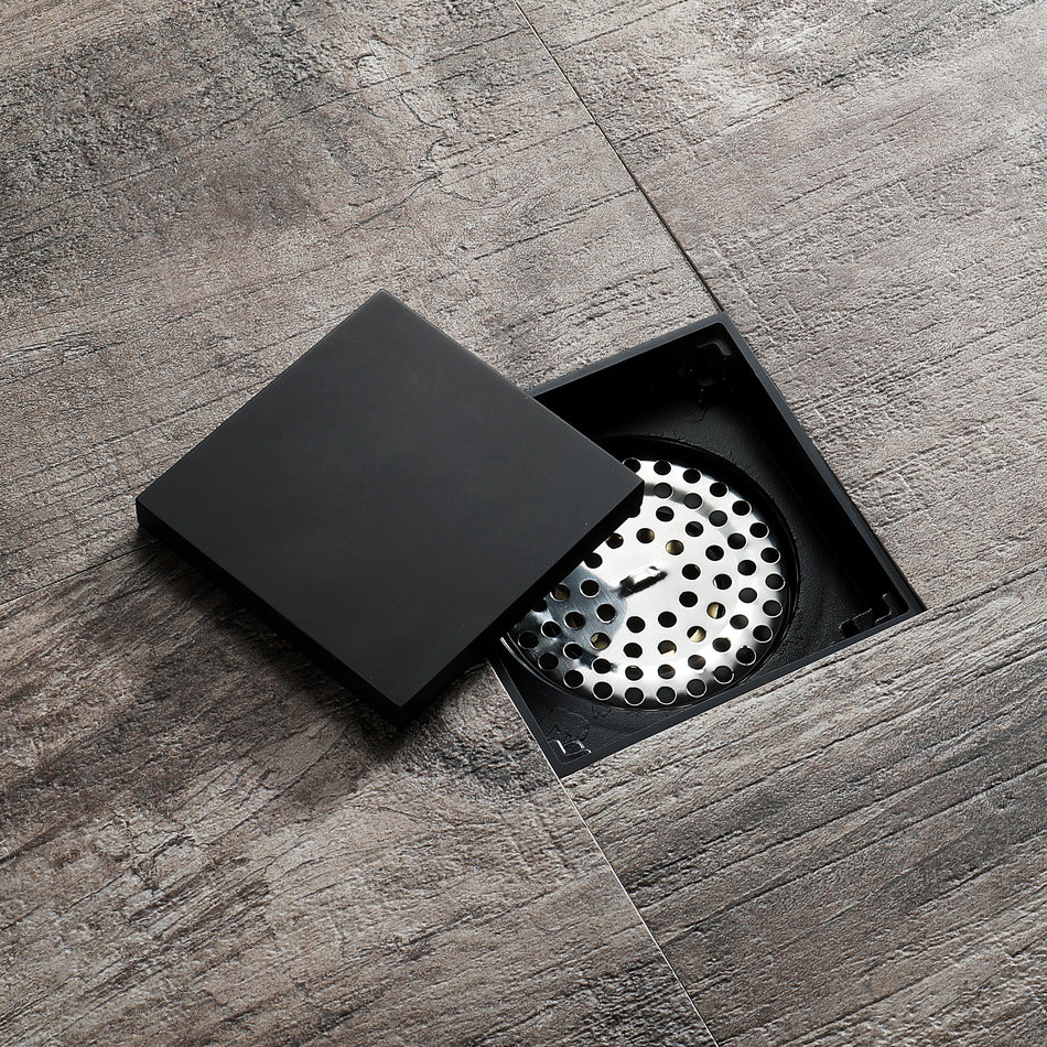 Matte Black brass floor drain 4x4inch
