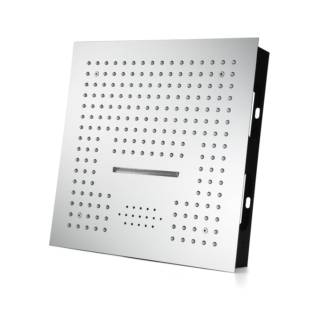 16-Inch Chrome Thermostatic Shower Faucet: Flush-Mounted, 64-Color LED Lighting, Bluetooth Music, 4-Way Control, and 4-Inch Body Jet Features - wonderland shower inc