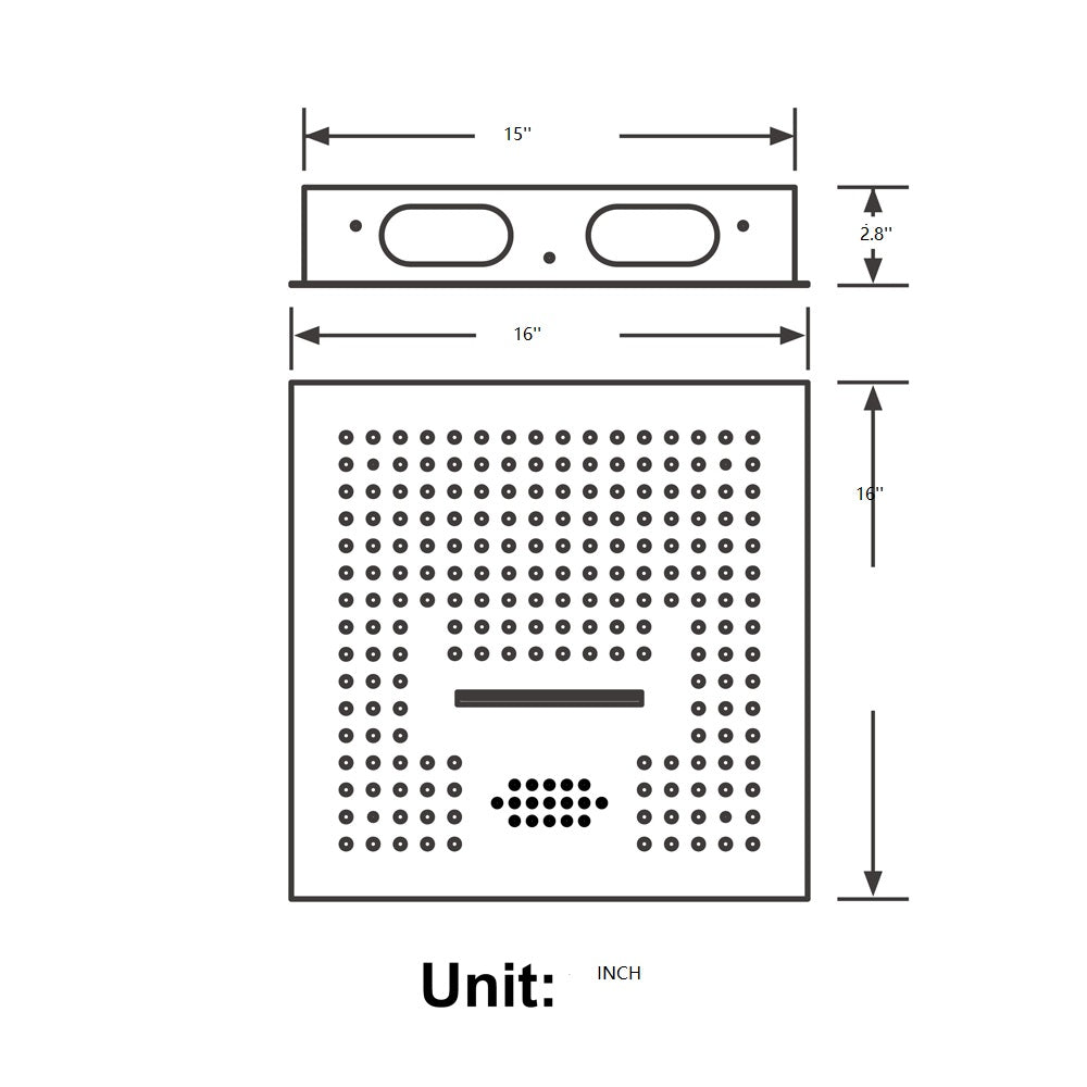 16-Inch Matte Black Thermostatic Shower Faucet: Flush-Mounted, 64-Color LED Lighting, Bluetooth Music, 4-Way Control, and 4-Inch Body Jet Features - wonderland shower inc