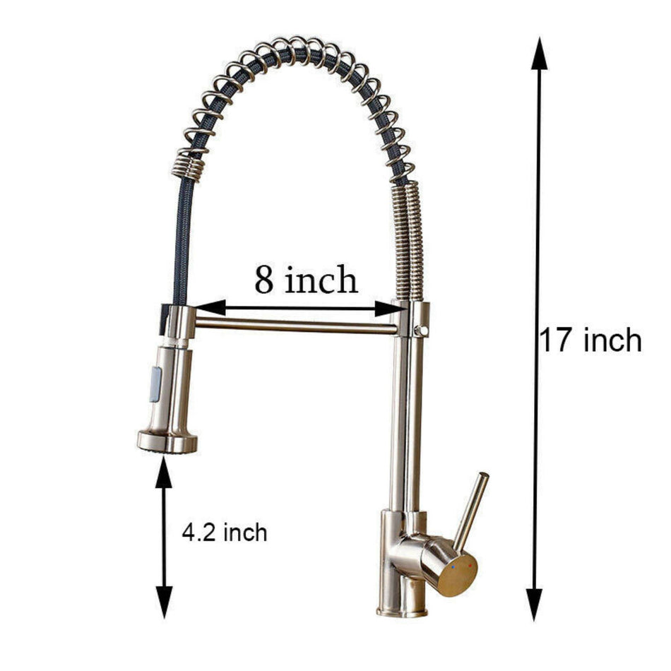 Brushed Nickel Pull Out Spray Spring Kitchen Sink Tap Single Lever Mixer Faucet - wonderland shower inc