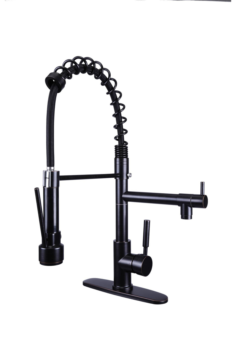 Oil Bronze Black High Arc brass Kitchen Sink Faucet Pull Down metal Spray with deck plate - wonderland shower inc