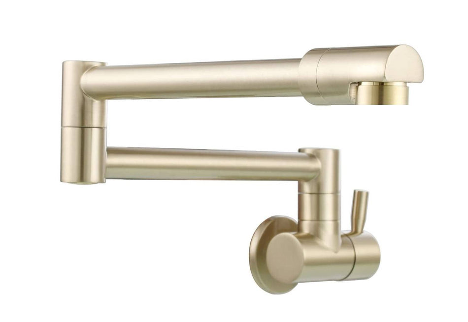 Brushed gold wall mount pot filler faucet solid brass folding kitchen faucet single hole two handls