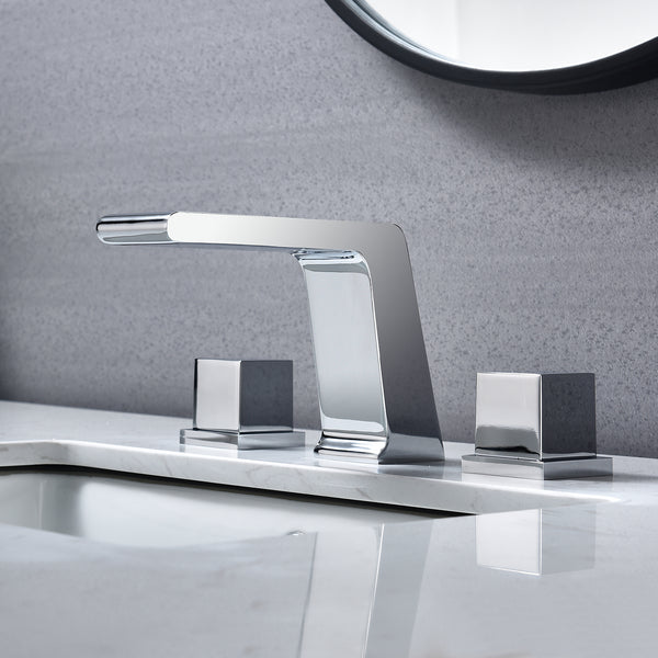 Widespread Chrome Two Handles 3-Hole Bathroom Sink Faucet with Pop-Up Overflow Brass Drain - wonderland shower inc
