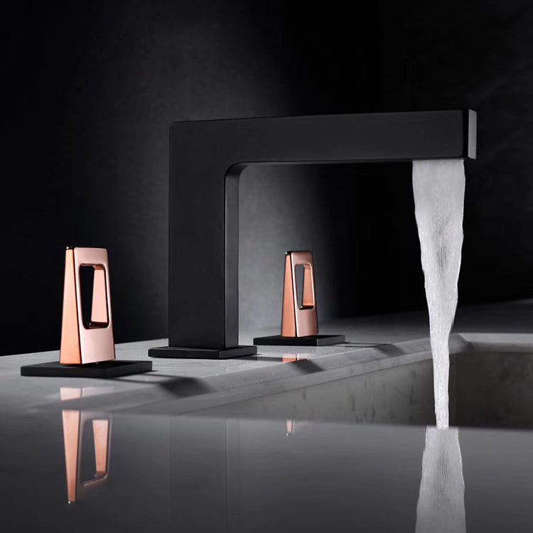 Matte Black 3-Hole, Dual Handle Widespread Bathroom Faucet with Pop-Up Drain - wonderland shower inc