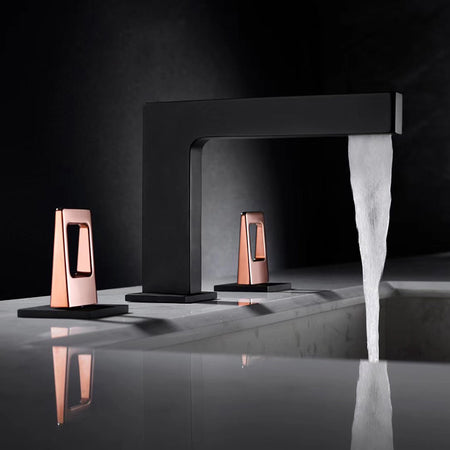 Matte Black 3-Hole, Dual Handle Widespread Bathroom Faucet with Pop-Up Drain - wonderland shower inc