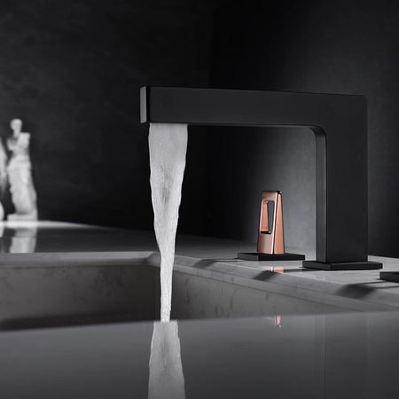 Matte Black 3-Hole, Dual Handle Widespread Bathroom Faucet with Pop-Up Drain - wonderland shower inc