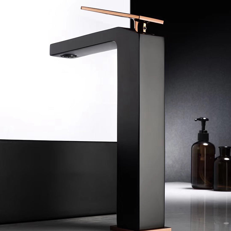 High Neck Matte Black Single Handle Vessel Bathroom Sink Faucet with Deck Mount and Brass Pop-Up Overflow Drain - wonderland shower inc