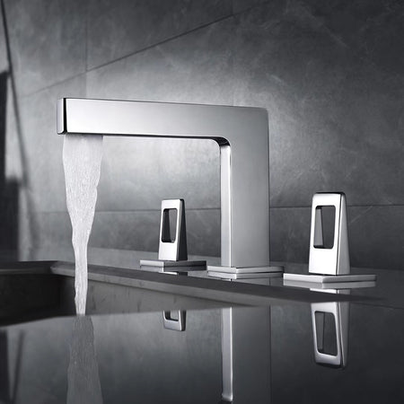 Chrome 3-Hole, Dual Handle Widespread Bathroom Faucet with Pop-Up Drain - wonderland shower inc