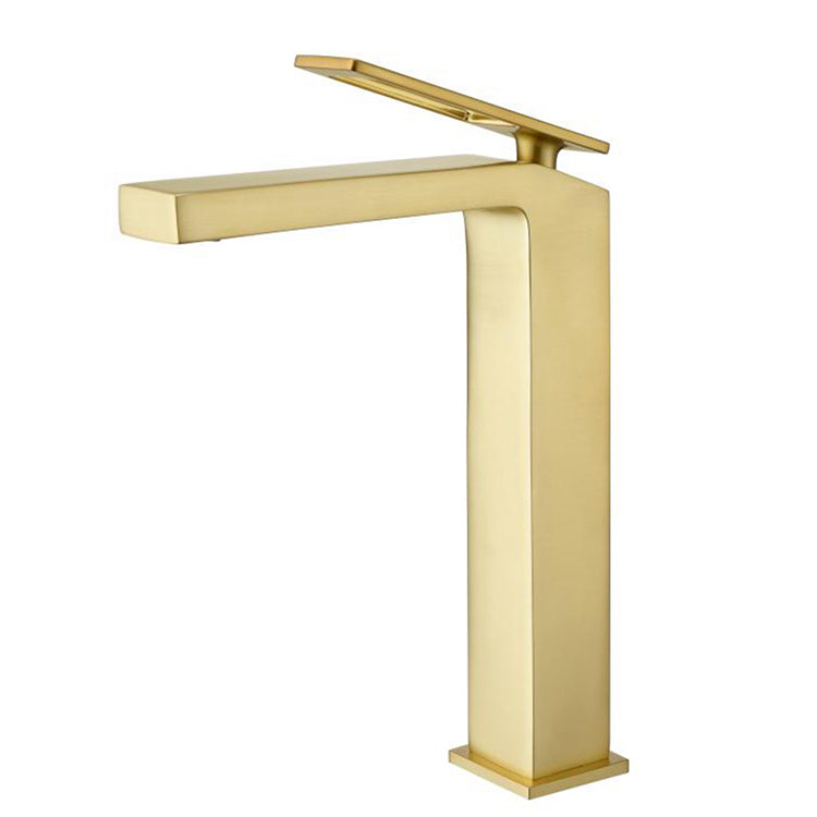 High Neck Brushed Gold Single Handle Vessel Bathroom Sink Faucet with Deck Mount and Brass Pop-Up Overflow Drain - wonderland shower inc