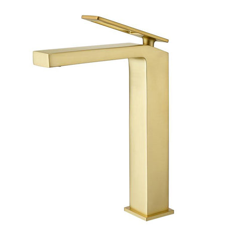 High Neck Brushed Gold Single Handle Vessel Bathroom Sink Faucet with Deck Mount and Brass Pop-Up Overflow Drain - wonderland shower inc