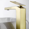 High Neck Brushed Gold Single Handle Vessel Bathroom Sink Faucet with Deck Mount and Brass Pop-Up Overflow Drain - wonderland shower inc