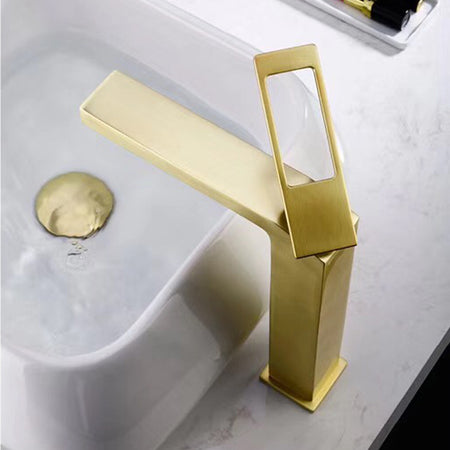 Brushed Gold Bathroom Sink Faucet single handle with pop up overflow brass drain - wonderland shower inc