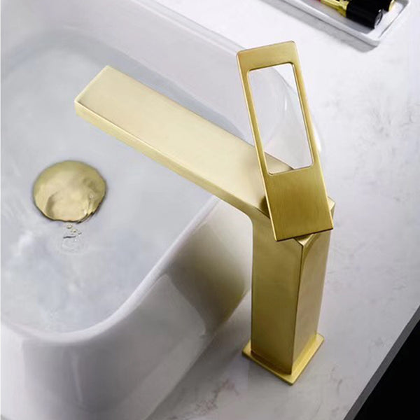 Brushed Gold Bathroom Sink Faucet single handle with pop up overflow brass drain - wonderland shower inc