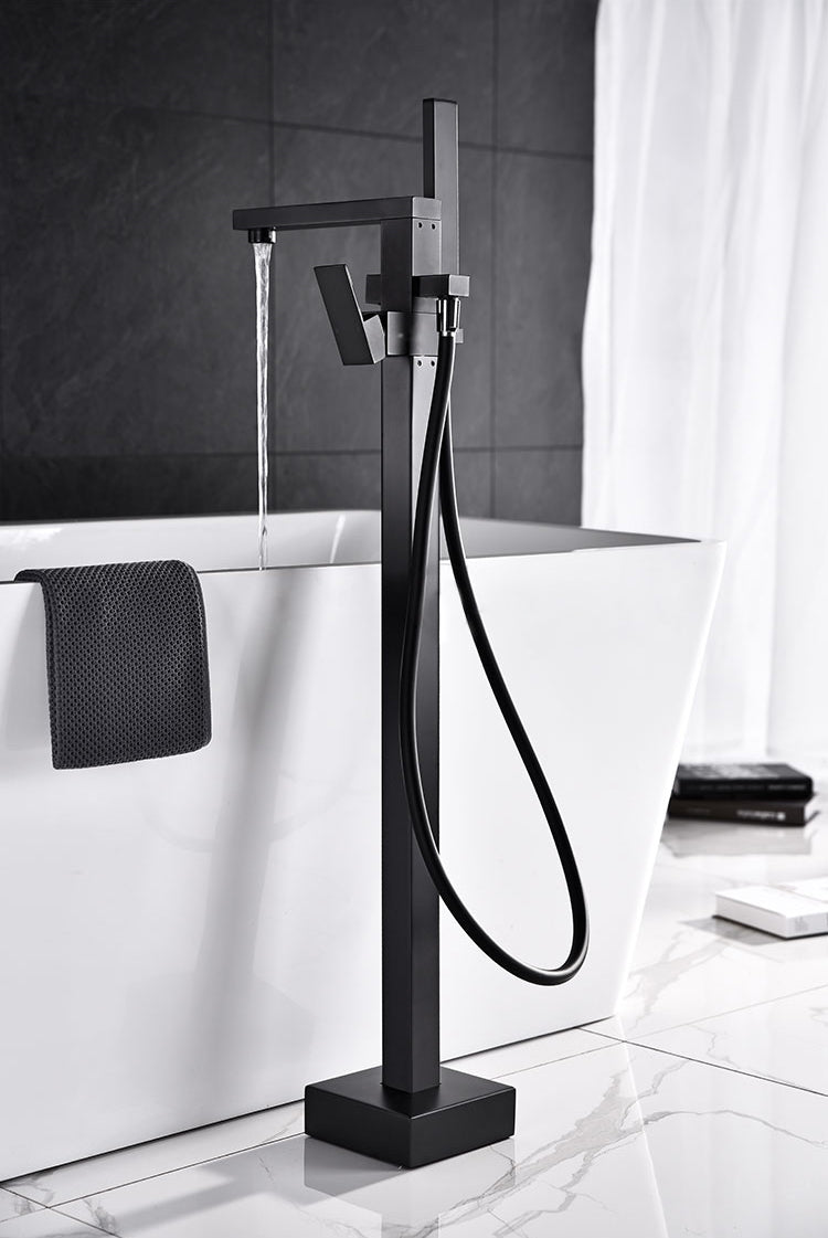 Matte Black Freestanding Single Handle Bathtub Faucet: Featuring a Handheld Sprayer for Added Convenience and Style - wonderland shower inc