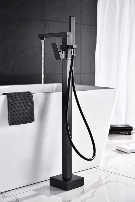 Matte Black Freestanding Single Handle Bathtub Faucet: Featuring a Handheld Sprayer for Added Convenience and Style - wonderland shower inc