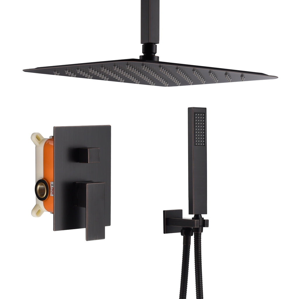 12 Inch or 16 Inch Ceiling Mount Oil Rubbed Bronze Shower System - Includes Rough-in Valve Body and Trim - wonderland shower inc