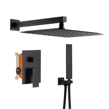 12-Inch Wall Mounted Rainfall Oil Rubbed Bronze Shower Faucet Set System Hand Shower Bronze Mixer Faucet - wonderland shower inc