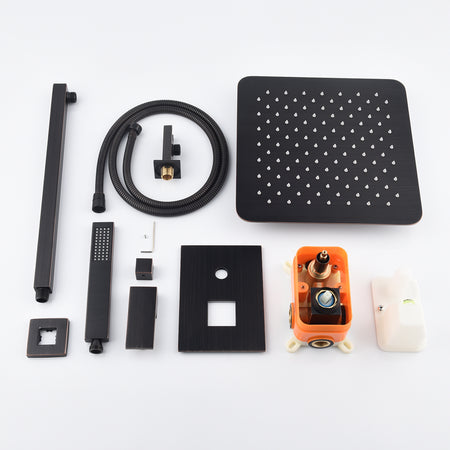 12-Inch Wall Mounted Rainfall Oil Rubbed Bronze Shower Faucet Set System Hand Shower Bronze Mixer Faucet - wonderland shower inc