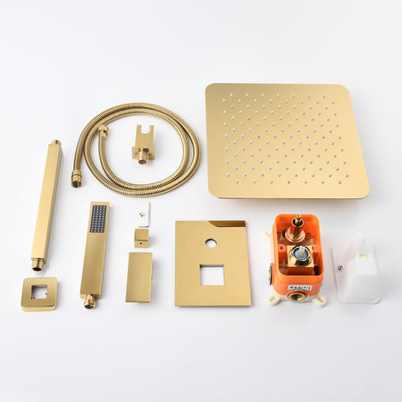 12 Inch or 20 inch Ceiling mounted Polished Gold Shower System Rough-in Valve Body and Trim - wonderland shower inc