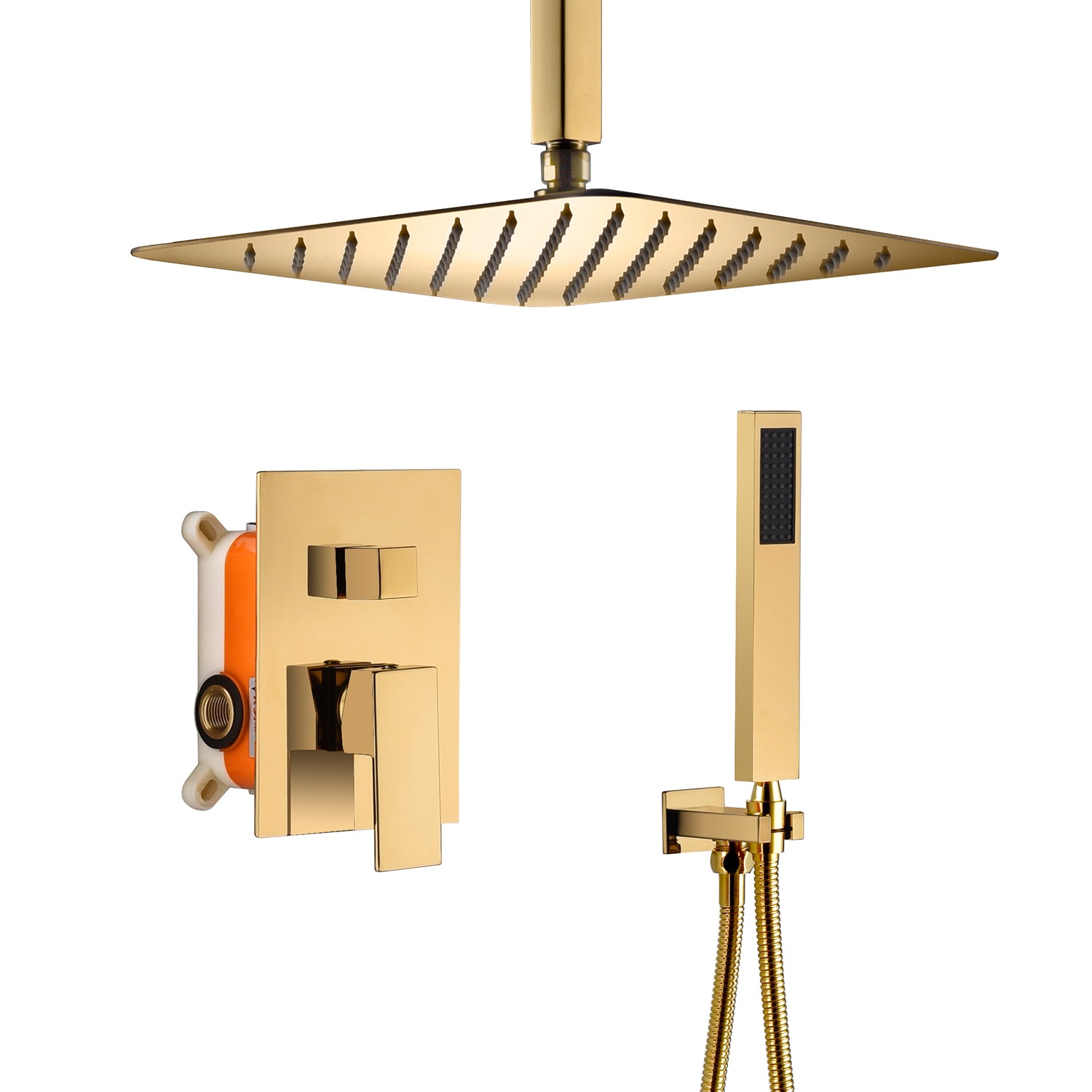 12 Inch or 20 inch Ceiling mounted Polished Gold Shower System