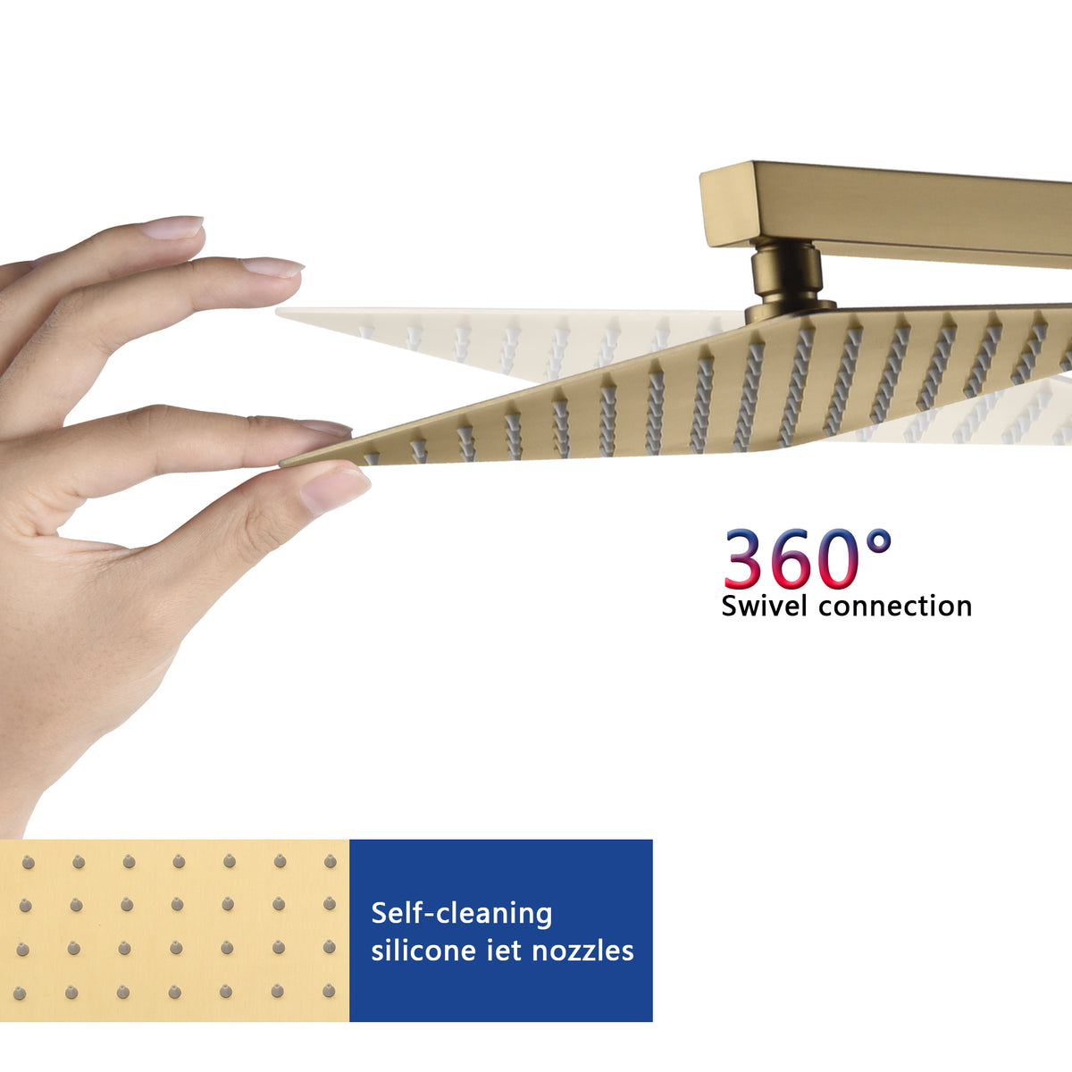 Brushed Gold  12 Inch Rain head wall Mount two way pressure balance Shower System with Rough-in Valve Body and Trim - wonderland shower inc