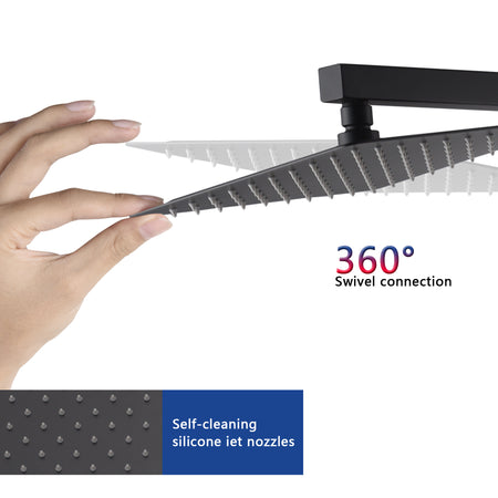 12inch 2 way Wall Mounted Matte Black Shower System with pressure balance Rough-in Valve Body and Trim - wonderland shower inc