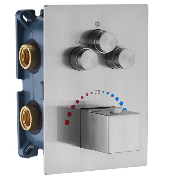 Brushed nickel 3-Way Thermostatic valve with trim and each function work at the same time and seperately - wonderland shower inc