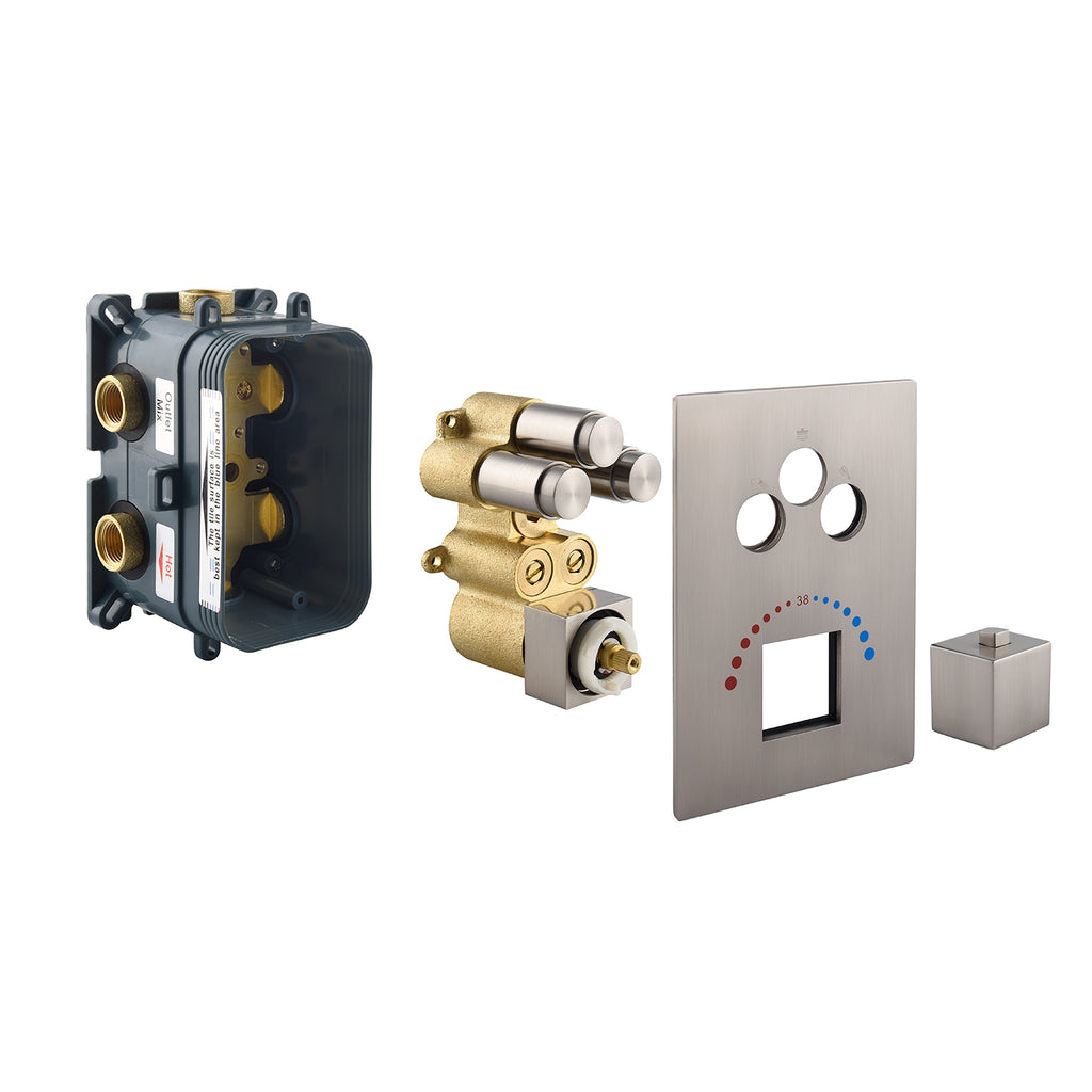 Brushed nickel Wall mount Brushed gold 3 way Thermostatic Shower valve system with tub spout that each function run all together and separately - wonderland shower inc