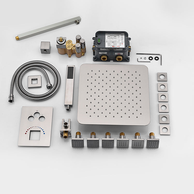 16inch Brushed Nickel Wall Mount 3 way Thermostatic valve that each function run all together and separately - wonderland shower inc