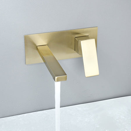 Brushed Gold wall mount bathroom sink basin faucet with pop up drain - wonderland shower inc