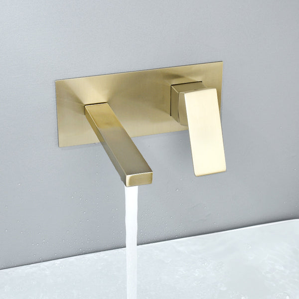 Brushed Gold wall mount bathroom sink basin faucet with pop up drain - wonderland shower inc