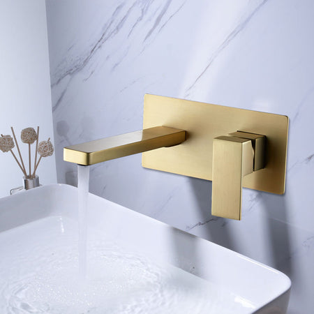 Brushed Gold wall mount bathroom sink basin faucet with pop up drain - wonderland shower inc