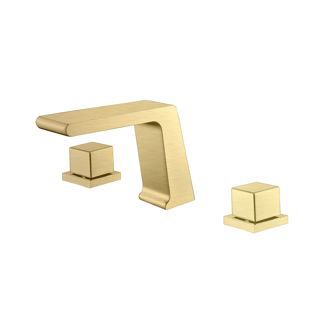 Brushed Gold Waterfall Bathroom Sink Faucet: Two Handles, 3-Hole Design, and Pop-Up Overflow Brass Drain - wonderland shower inc