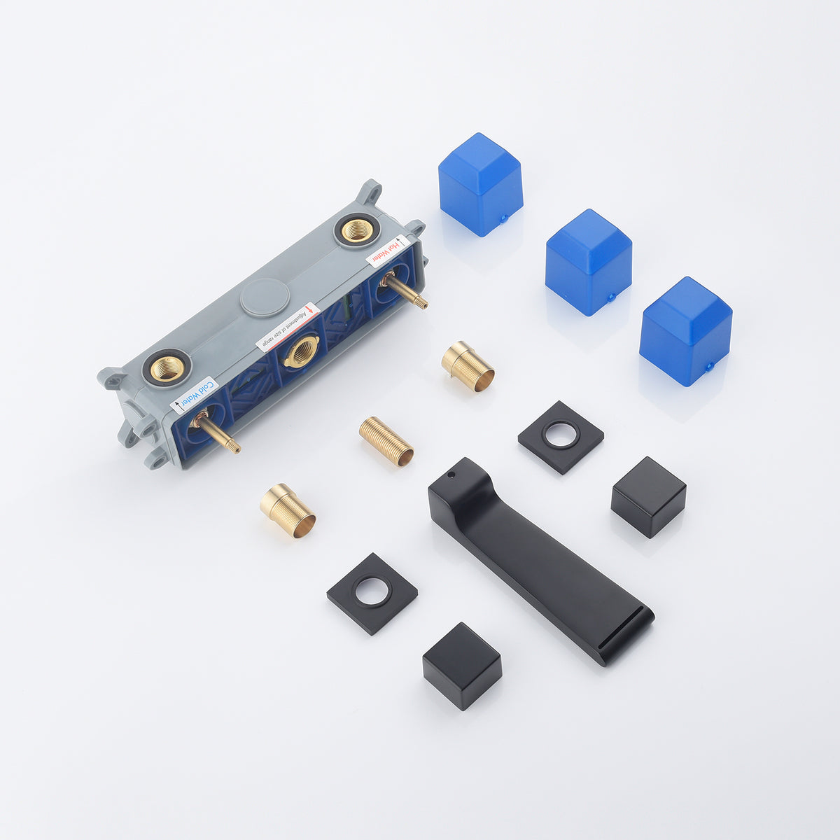 matte black waterfall wall mount bathroom sink faucet with overflow brass pop up drain - wonderland shower inc