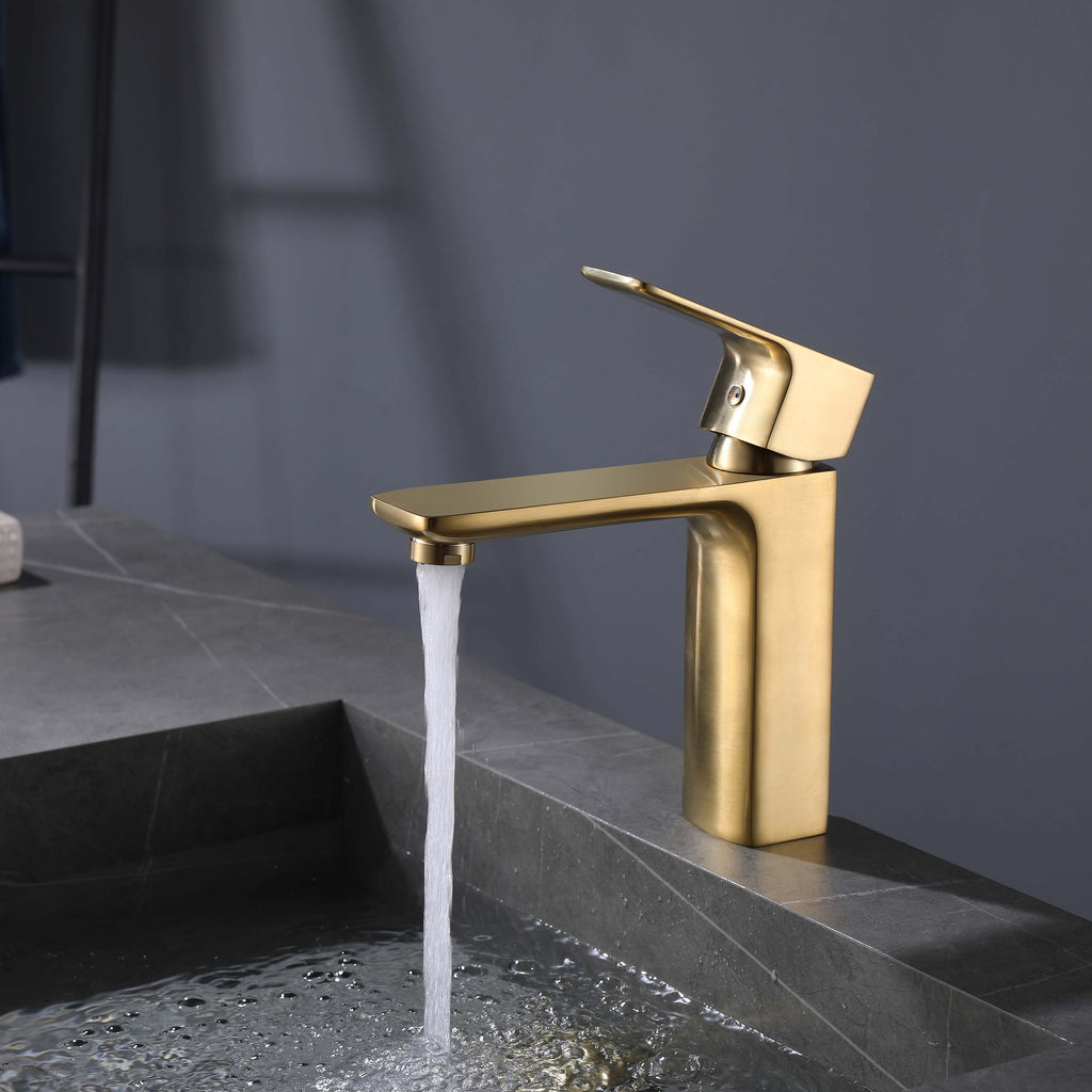Brushed gold single handle brass bathroom faucet with pop up drain - wonderland shower inc