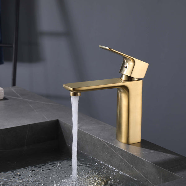 Brushed gold single handle brass bathroom faucet with pop up drain - wonderland shower inc