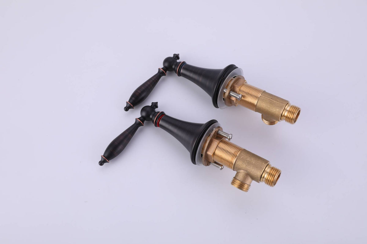 Oil Rubbed Bronze Waterfall Widespread Bathroom 3 holes two handles Sink Faucet with brass pop up drain - wonderland shower inc