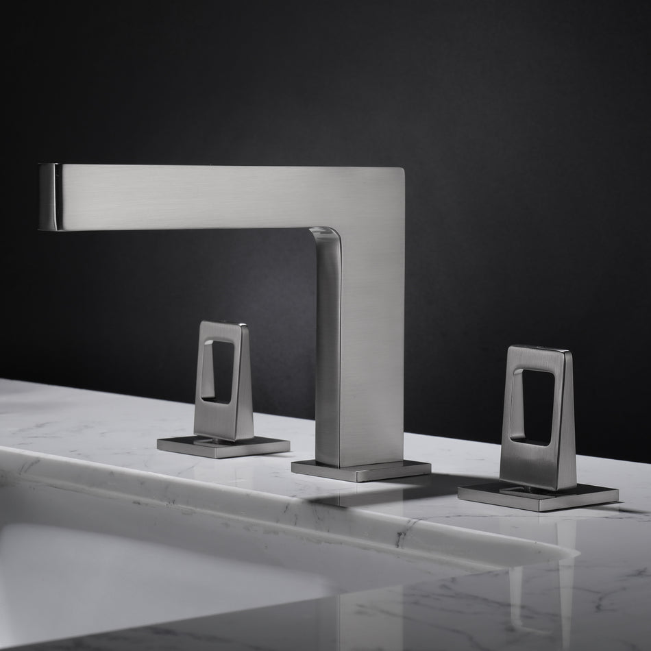 Brushed Nickel 3-Hole, Dual Handle Widespread Bathroom Faucet with Pop-Up Drain