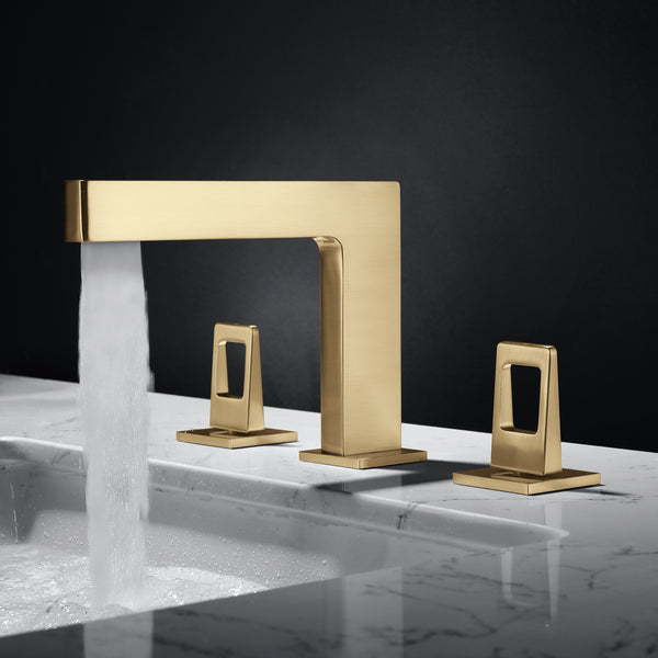 Brushed Gold 3-Hole, Dual Handle Widespread Bathroom Faucet with Pop-Up Drain - wonderland shower inc