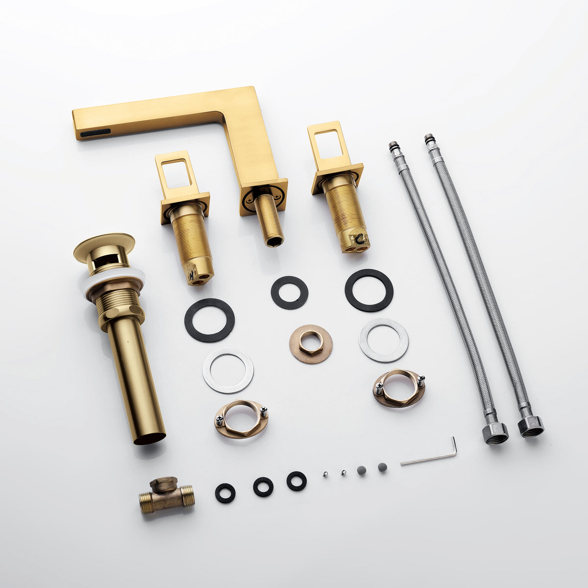 Brushed Gold 3-Hole, Dual Handle Widespread Bathroom Faucet with Pop-Up Drain - wonderland shower inc