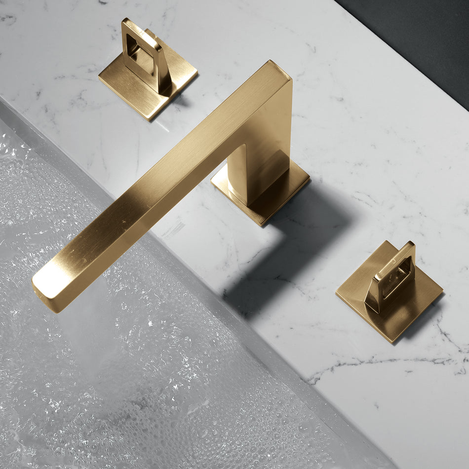 Brushed Gold 3-Hole, Dual Handle Widespread Bathroom Faucet with Pop-Up Drain - wonderland shower inc