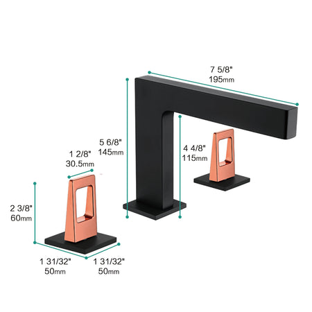Matte Black 3-Hole, Dual Handle Widespread Bathroom Faucet with Pop-Up Drain - wonderland shower inc
