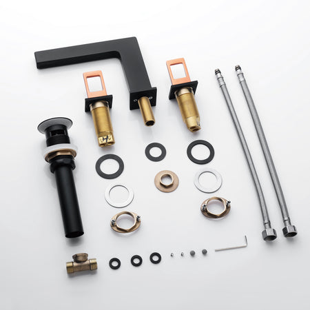 Matte Black 3-Hole, Dual Handle Widespread Bathroom Faucet with Pop-Up Drain - wonderland shower inc